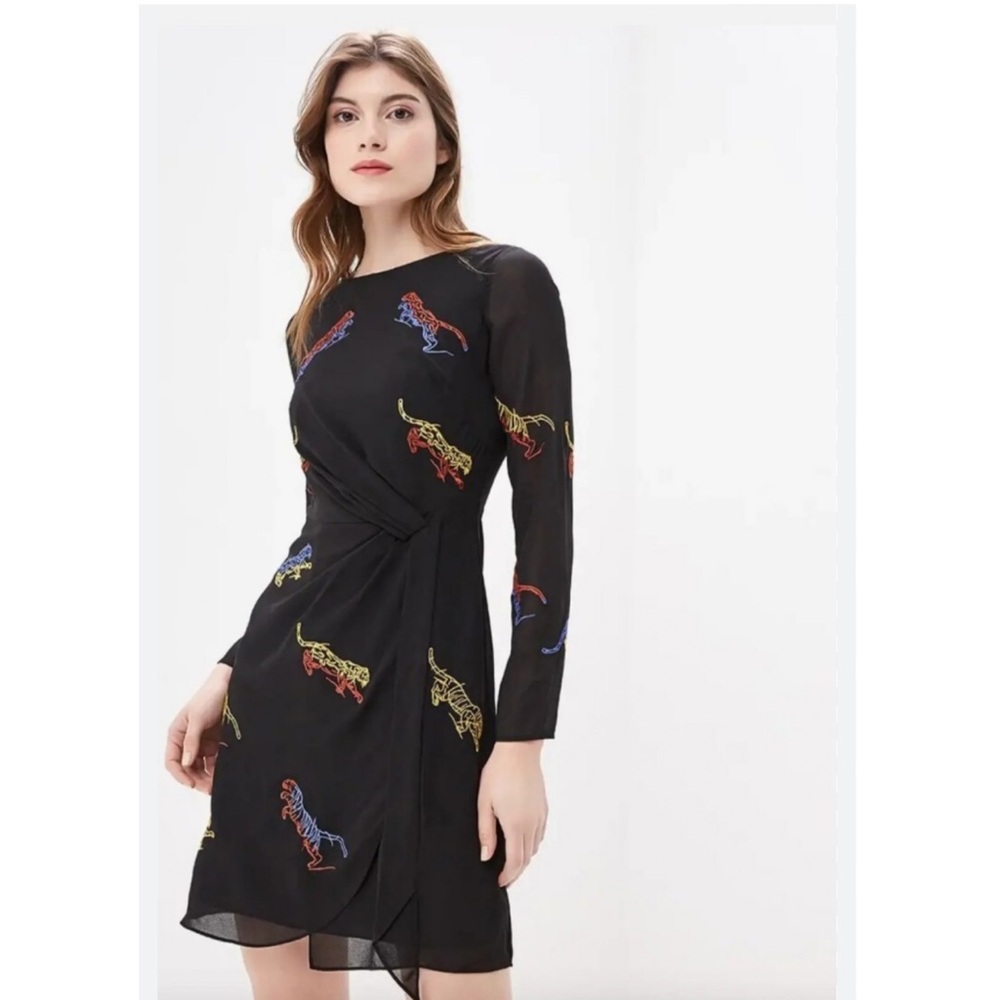 Karen Millen Tiger Embroidered Faux Wrap Dress